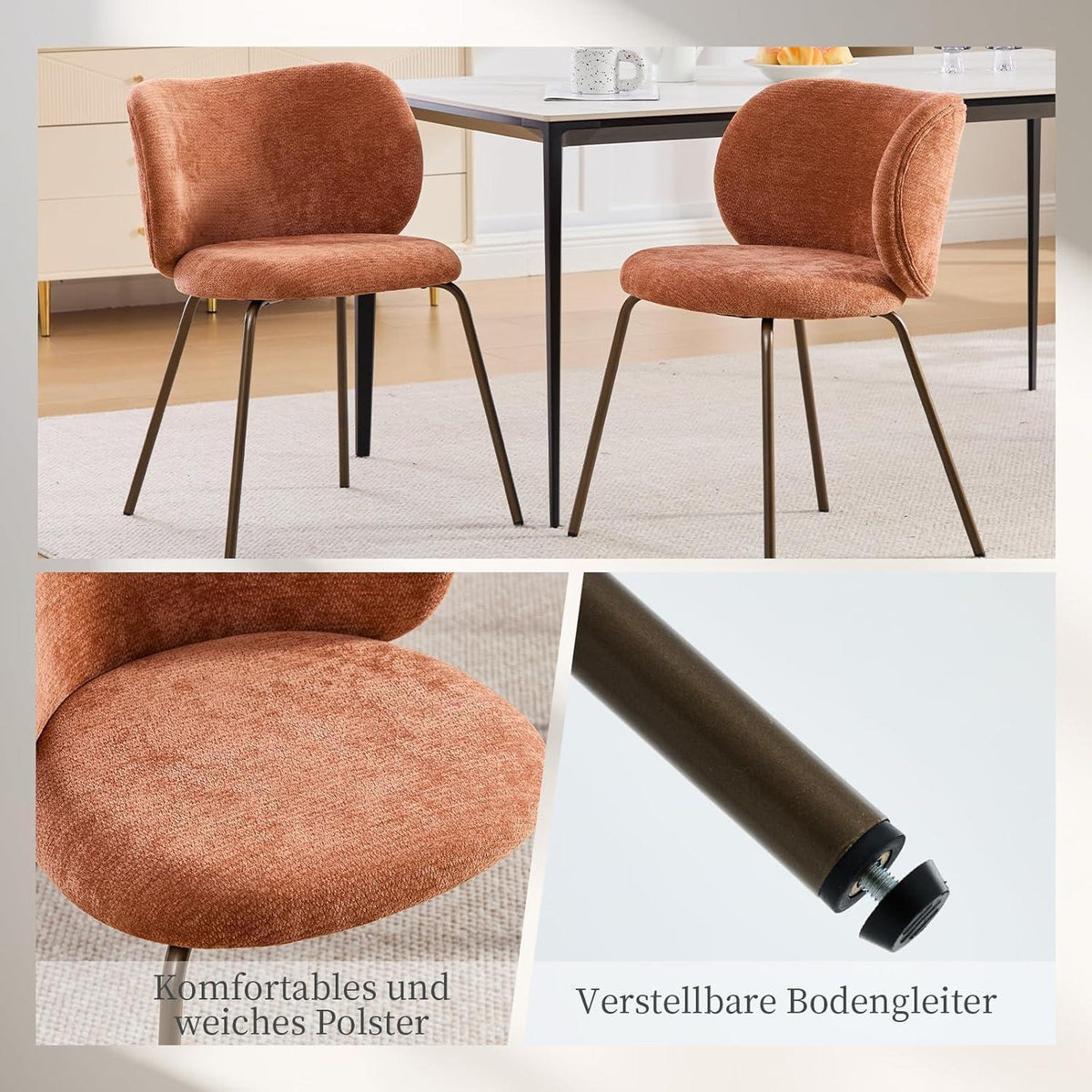 Esszimmerstühle Set 6 – Chenille Stoff, Orange