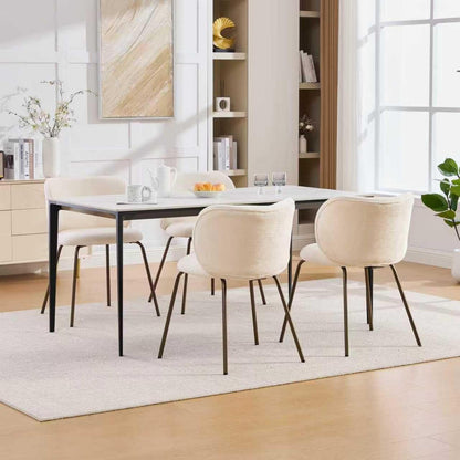 Esszimmerstühle Set 4er – Chenille Stoff, Creme Weiß