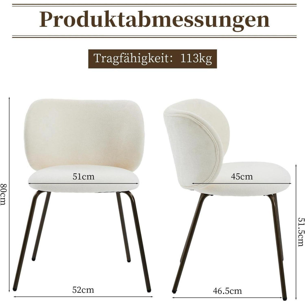 Esszimmerstühle Set 4er – Chenille Stoff, Creme Weiß
