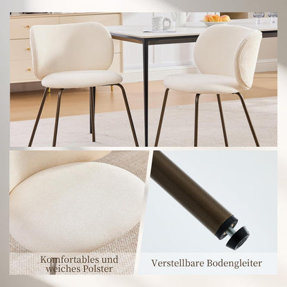 Esszimmerstühle Set 4er – Chenille Stoff, Creme Weiß