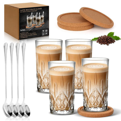 Latte Macchiato Gläser Set mit Löffeln & Untersetzern