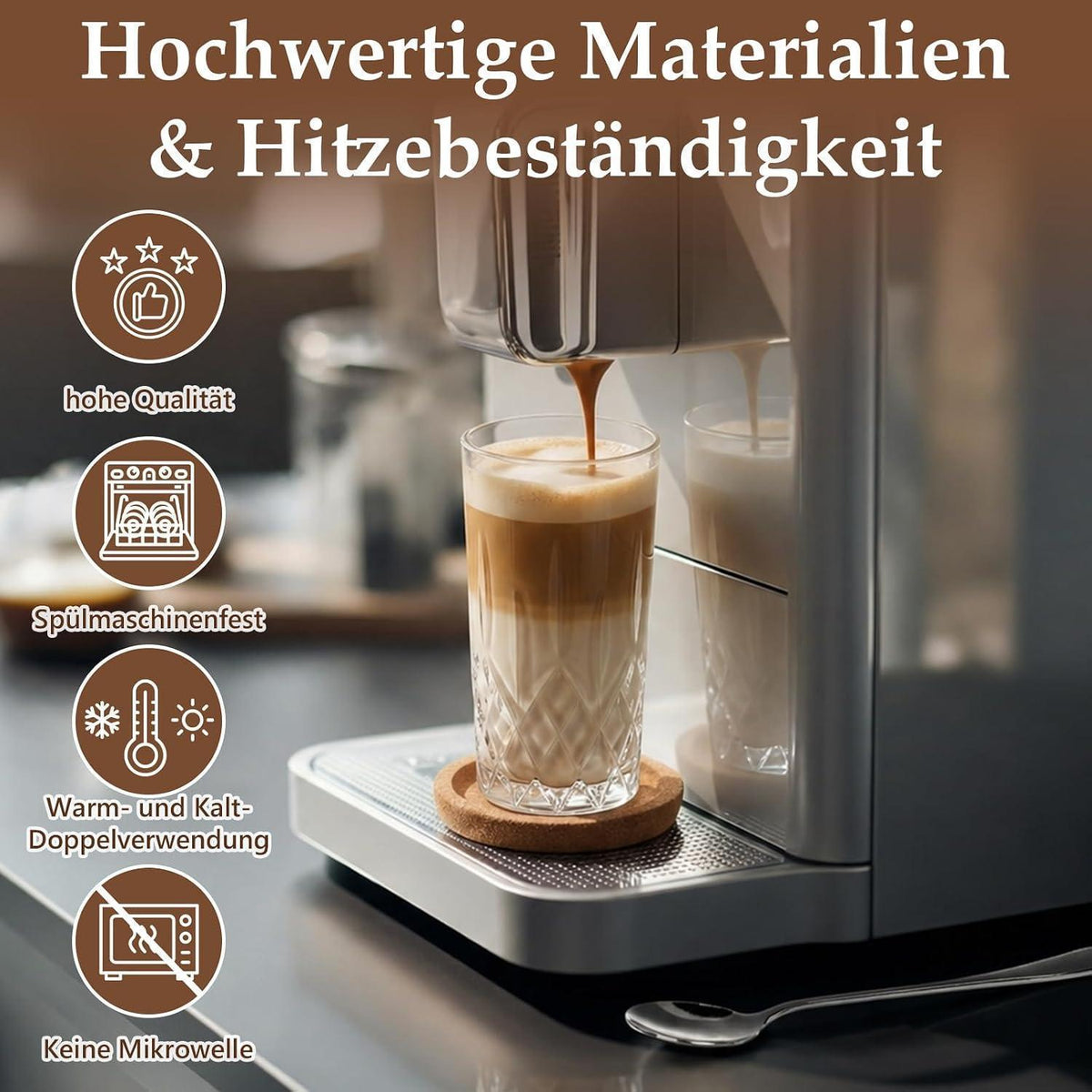 Latte Macchiato Gläser Set mit Löffeln & Untersetzern