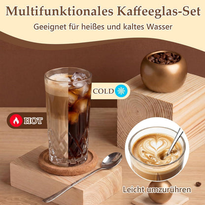 Latte Macchiato Gläser Set mit Löffeln & Untersetzern