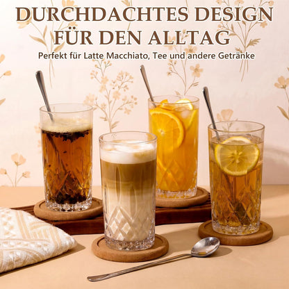 Latte Macchiato Gläser Set mit Löffeln & Untersetzern