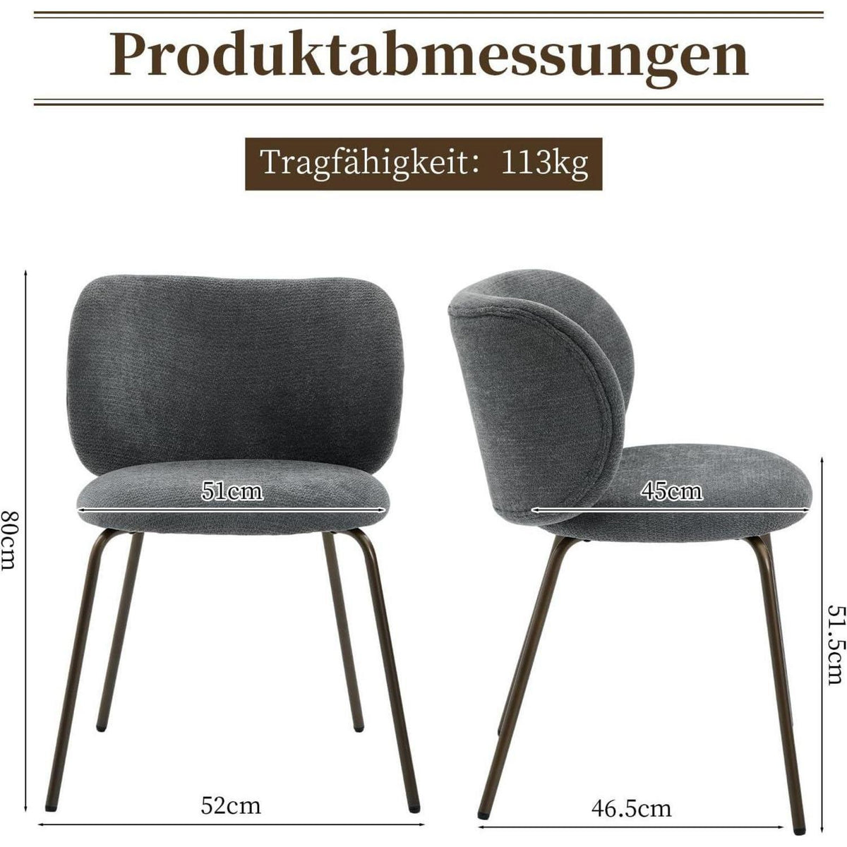 Esszimmerstühle Set Grau, Chenille Stoff, Moderne Küchenstühle