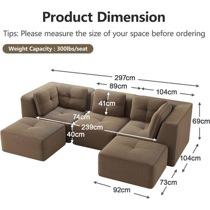Modulares Ecksofa Cord Braun – Tiefes Sitzsofa, Kein Aufbau