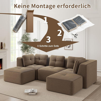 Modulares Ecksofa Cord Braun – Tiefes Sitzsofa, Kein Aufbau