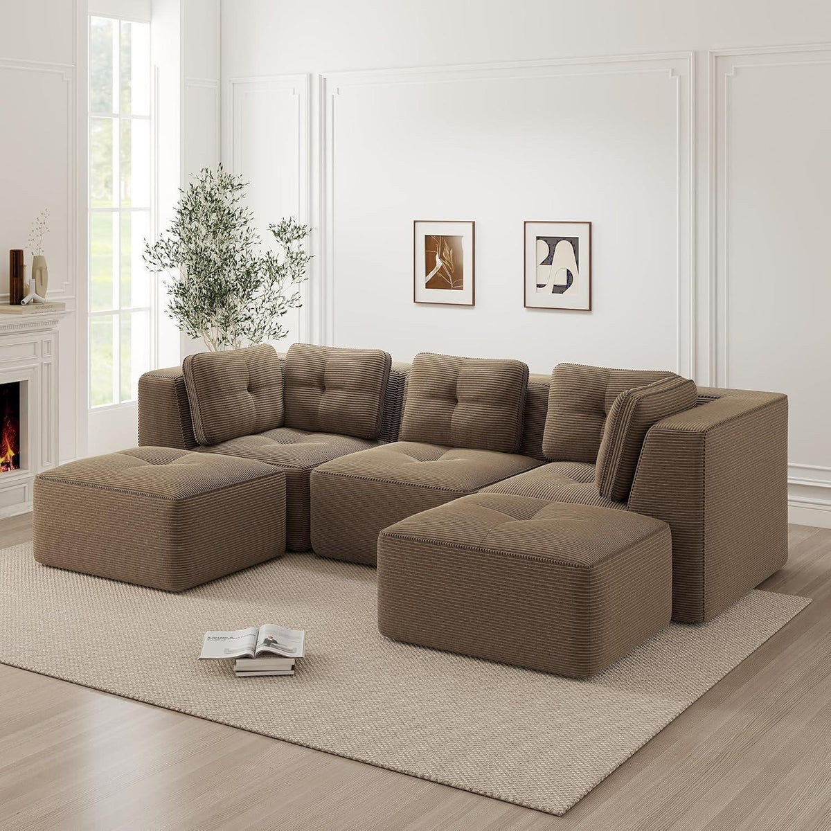 Modulares Ecksofa Cord Braun – Tiefes Sitzsofa, Kein Aufbau