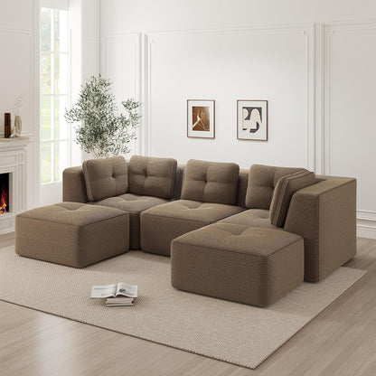Modulares Ecksofa Cord Braun – Tiefes Sitzsofa, Kein Aufbau
