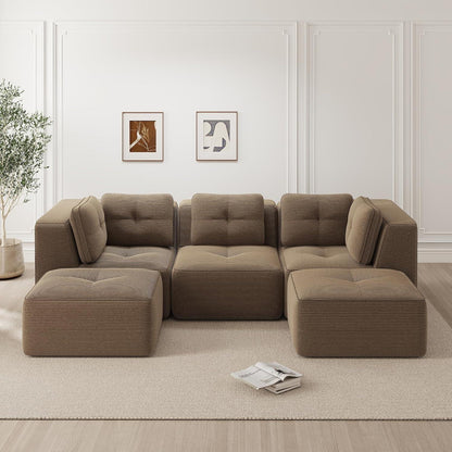 Modulares Ecksofa Cord Braun – Tiefes Sitzsofa, Kein Aufbau