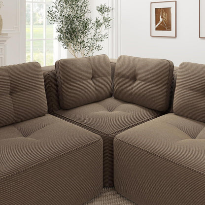 Modulares Ecksofa Cord Braun – Tiefes Sitzsofa, Kein Aufbau