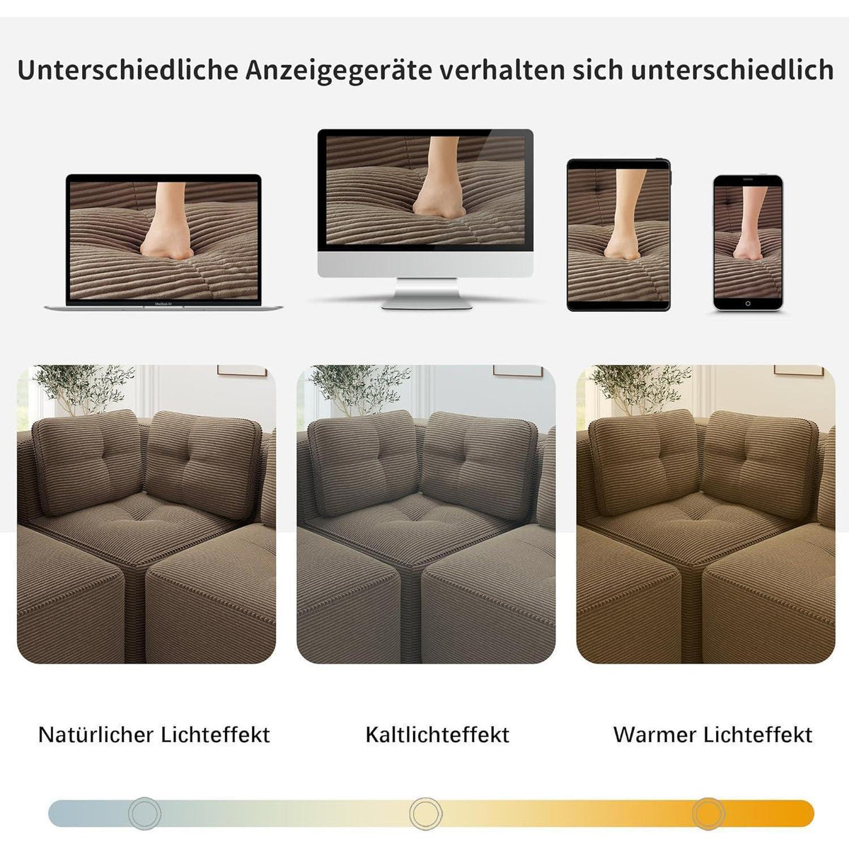 Modulares Ecksofa Cord Braun – Tiefes Sitzsofa, Kein Aufbau