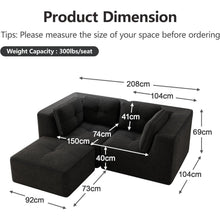 Modulares Ecksofa mit Cord – Tiefes Sitzsofa Schwarz 2C+1O