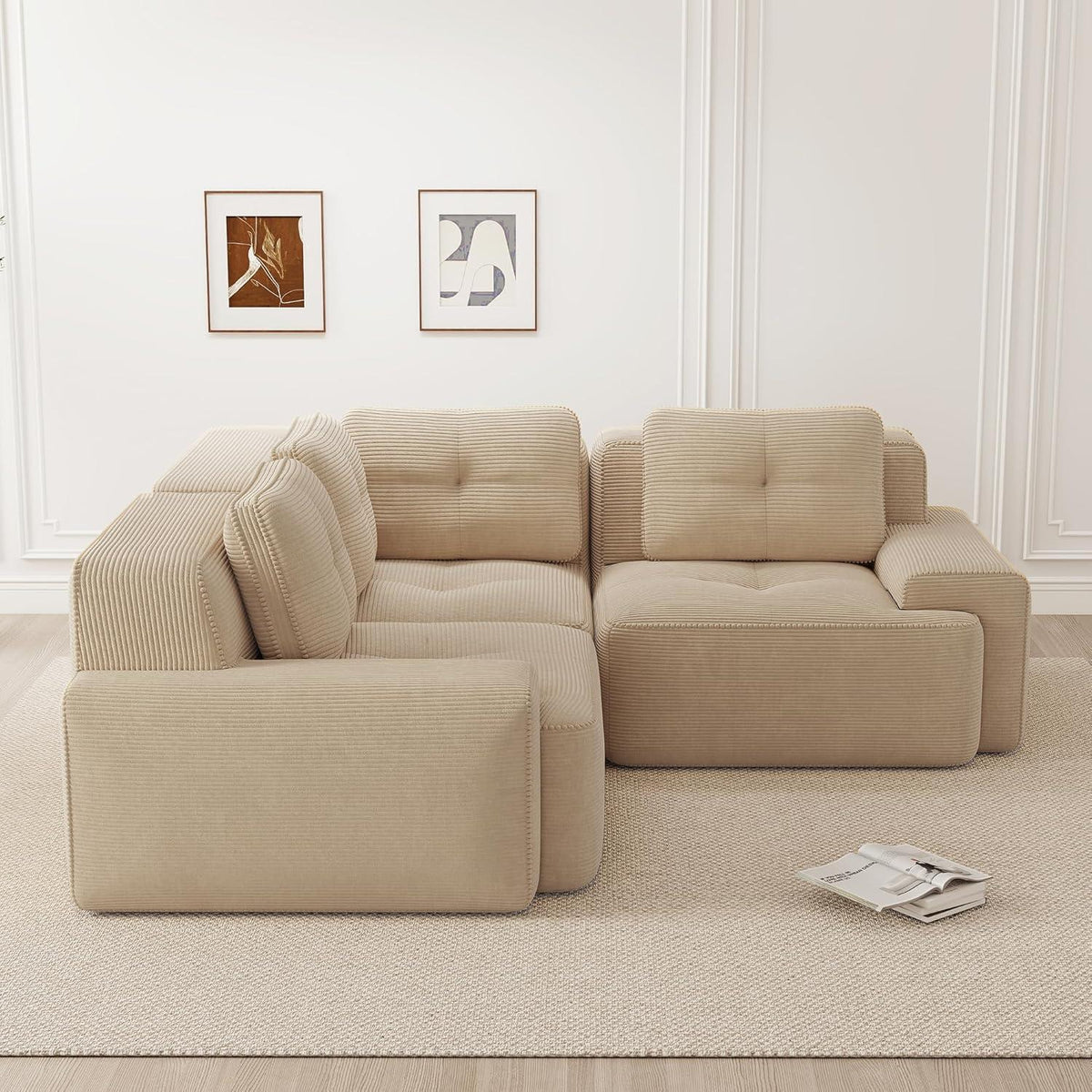 Modulares Ecksofa mit Cord – Bequemes Sofa ohne Aufbau, Beige