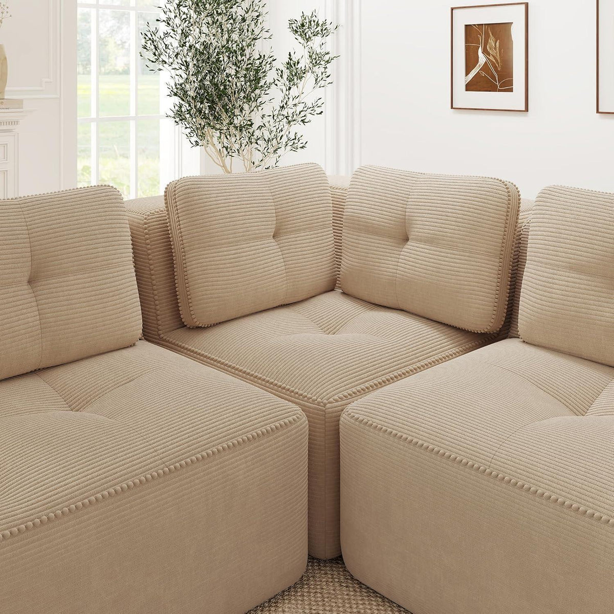 Modulares Ecksofa mit Cord – Bequemes Sofa ohne Aufbau, Beige