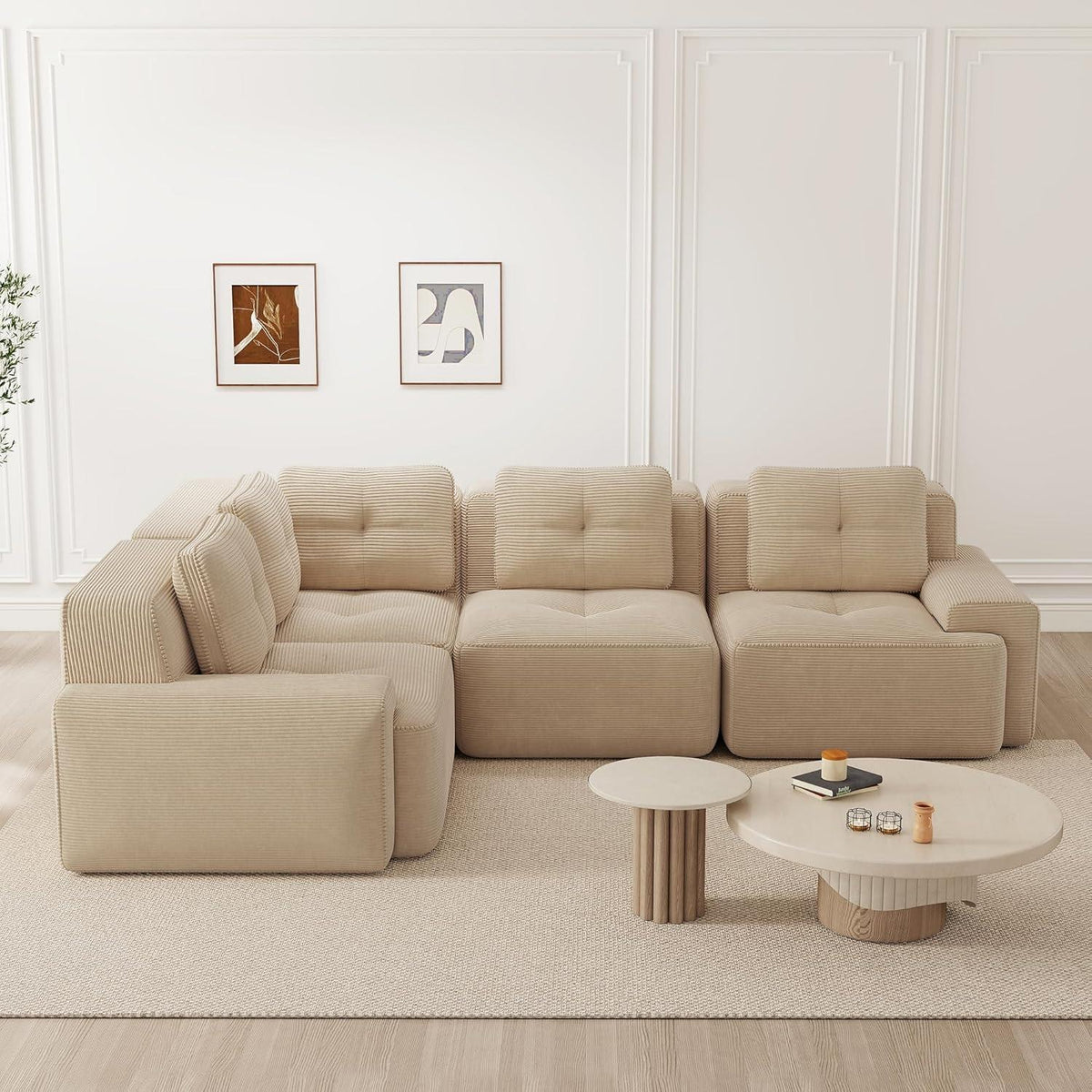 Modulares Ecksofa mit Cordbezug – Beige, Kein Aufbau nötig