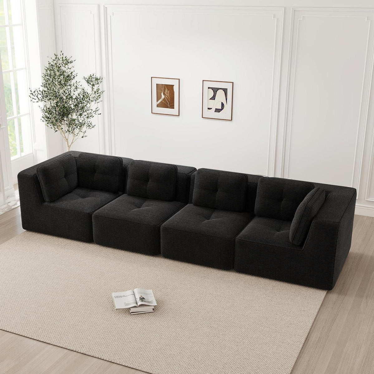 Modulares Ecksofa mit Cord – Tiefes Sitzsofa Schwarz 2C2S