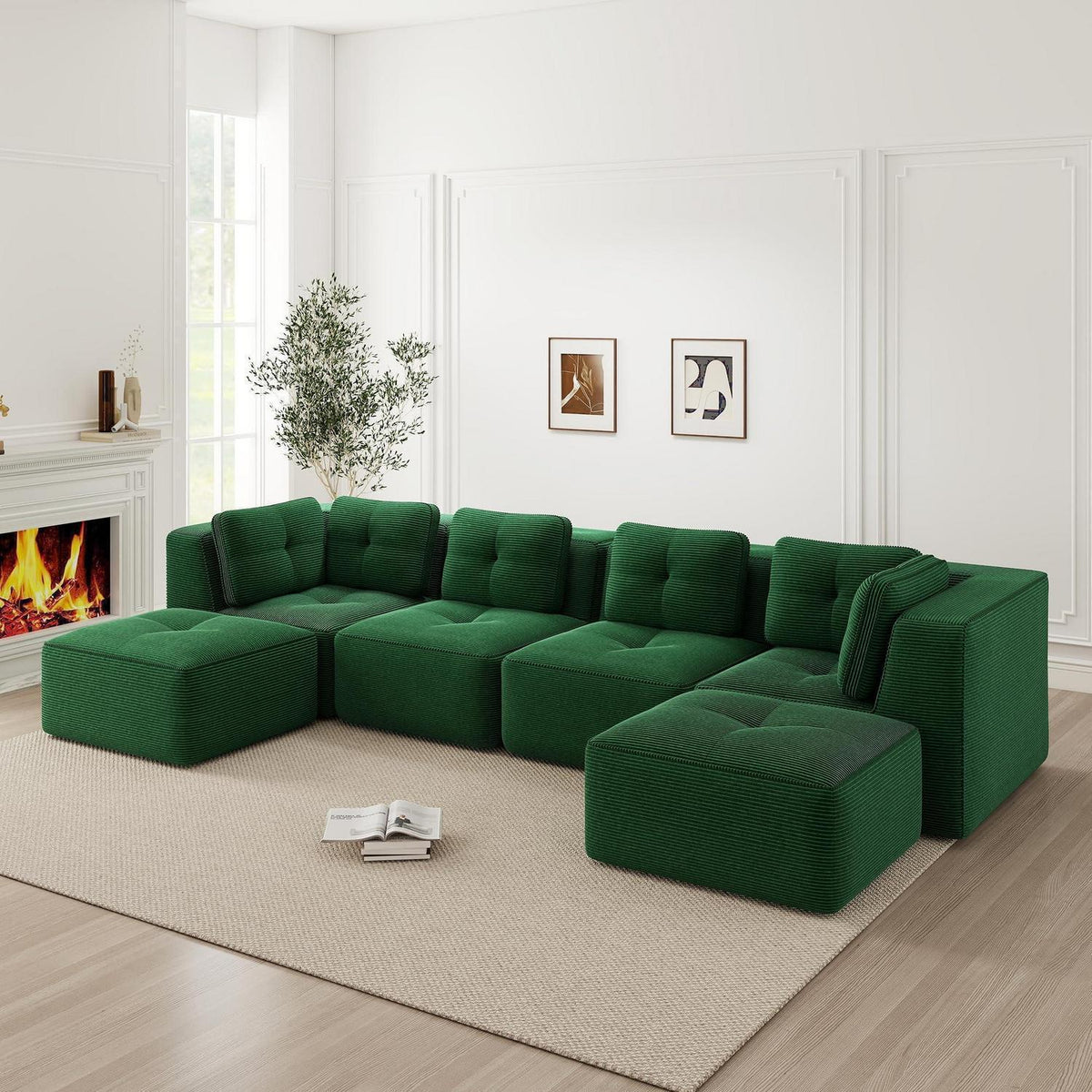 Modulares Ecksofa Grün – Kein Aufbau, Tiefe Sitzfläche & Cordstoff