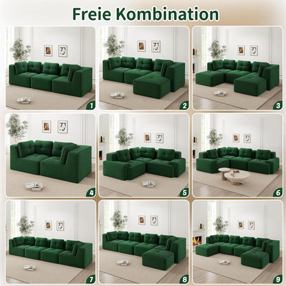Modulares Ecksofa Grün – Kein Aufbau, Tiefe Sitzfläche & Cordstoff