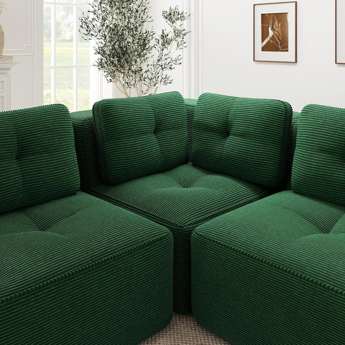 Modulares Ecksofa Grün – Cord, Tiefes Sitzgefühl, Kein Aufbau