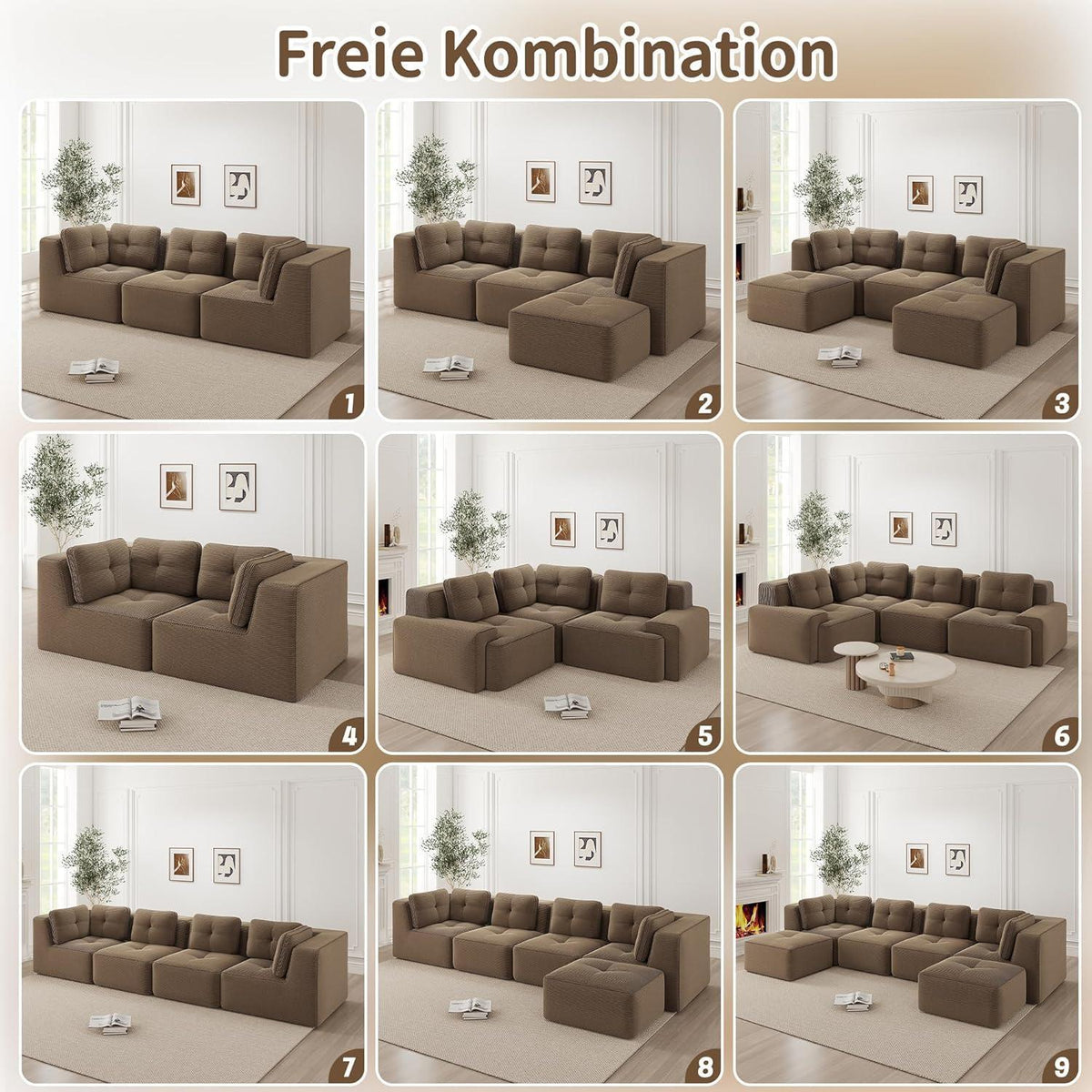 Modulares Ecksofa mit Cordbezug – Braun, Kein Aufbau nötig