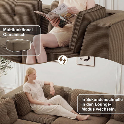 Modulares Ecksofa mit Cordbezug – Braun, Kein Aufbau nötig