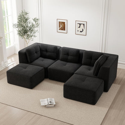 Modulares Ecksofa mit Cord – Tiefes Sitzsofa, Schwarz 2C1S+2O