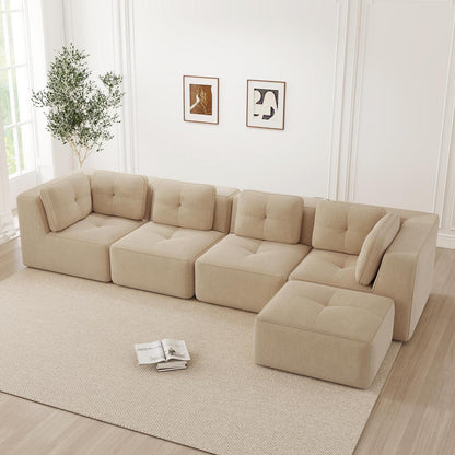 Modulares Ecksofa Cord Beige – Kein Aufbau, Tiefes Sitzgefühl