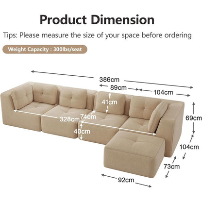 Modulares Ecksofa Cord Beige – Kein Aufbau, Tiefes Sitzgefühl