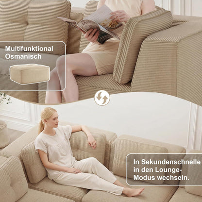 Modulares Ecksofa Cord Beige – Kein Aufbau, Tiefes Sitzgefühl