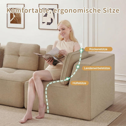 Modulares Ecksofa Cord Beige – Kein Aufbau, Tiefes Sitzgefühl