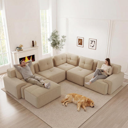 Modulares Ecksofa mit Cord – Bequemes Sofa ohne Aufbau, Beige