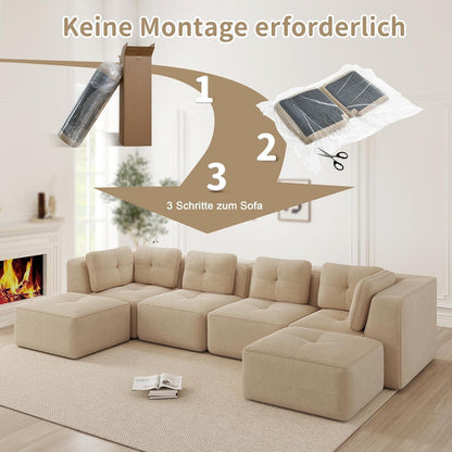 Modulares Ecksofa mit Cord – Bequemes Sofa ohne Aufbau, Beige