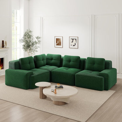 Modulares Ecksofa Grün – Kein Aufbau, Tiefe Sitzfläche & Cordstoff