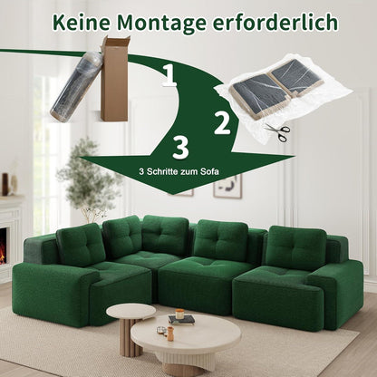 Modulares Ecksofa Grün – Kein Aufbau, Tiefe Sitzfläche & Cordstoff