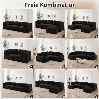 Modulares Ecksofa mit Cord – Tiefes Sitzsofa Schwarz 2C2S+1O