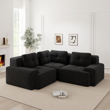 Modulares Ecksofa Cord Schwarz – Kein Aufbau, Tiefes Sitzgefühl