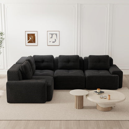 Modulares Ecksofa mit Cord – Tiefes Sitzsofa Schwarz 3C1S