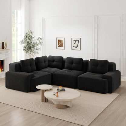 Modulares Ecksofa mit Cord – Tiefes Sitzsofa Schwarz 3C1S