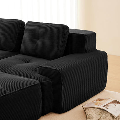 Modulares Ecksofa mit Cord – Tiefes Sitzsofa Schwarz 3C1S