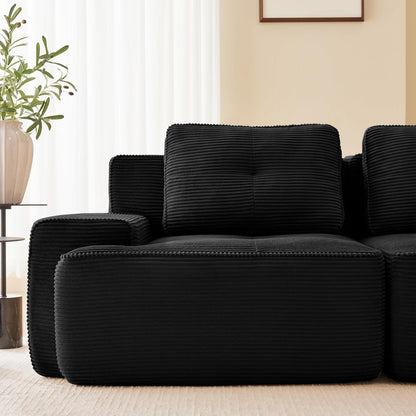 Modulares Ecksofa mit Cord – Tiefes Sitzsofa Schwarz 3C1S