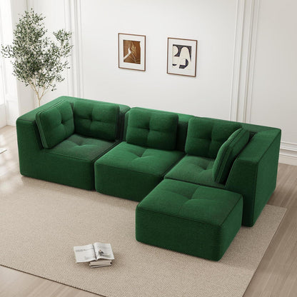 Modulares Ecksofa Grün – Kein Aufbau, Tiefes Cord-Sofa