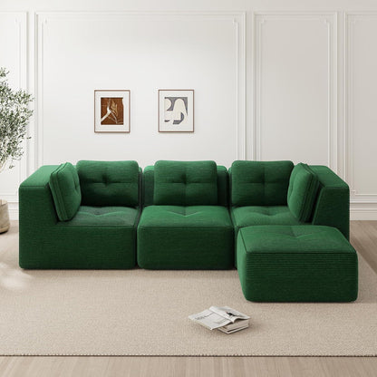 Modulares Ecksofa Grün – Kein Aufbau, Tiefes Cord-Sofa