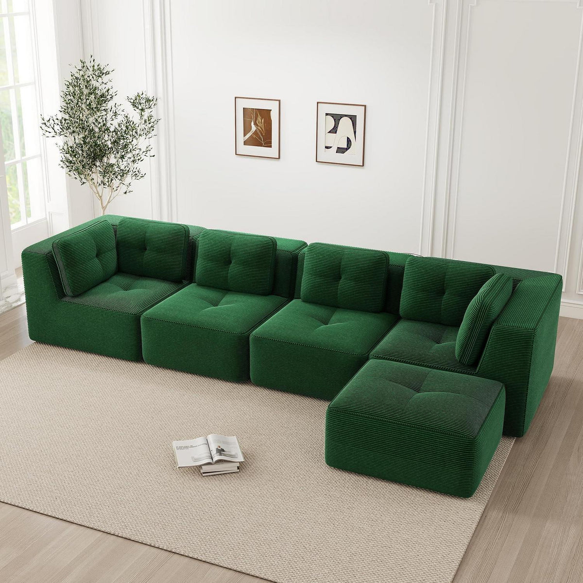 Modulares Ecksofa Grün – Cord, Tiefes Sitzgefühl, Kein Aufbau