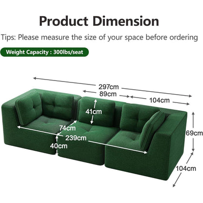 Modulares Ecksofa Grün 3C – Cord, Tiefes Sitzgefühl, Kein Aufbau