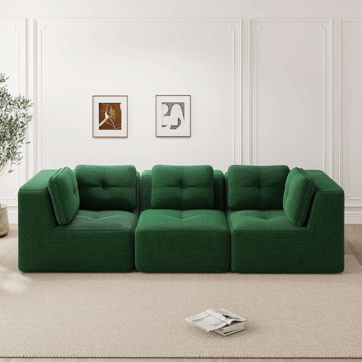 Modulares Ecksofa Grün 3C – Cord, Tiefes Sitzgefühl, Kein Aufbau