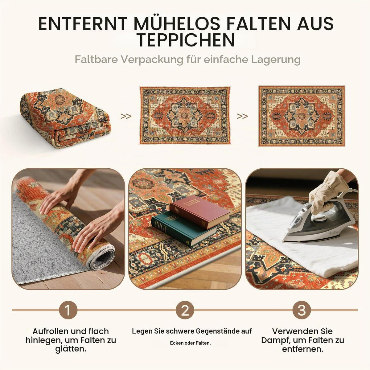 Vintage Fußmatte Rot 60x90cm - Waschbarer Teppich für Wohnzimmer