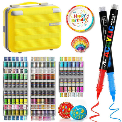 Acrylmarker Set mit Pinselspitze – 288 Farben für Stein, Holz & mehr