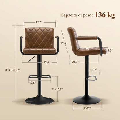 Barhocker 2er Set Höhenverstellbar mit Armlehnen & Fußstütze