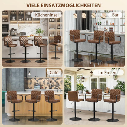 Barhocker 2er Set Höhenverstellbar mit Armlehnen & Fußstütze